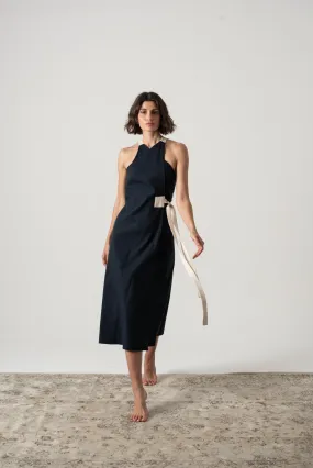 Zulu Linen Wrap Dress in Navy